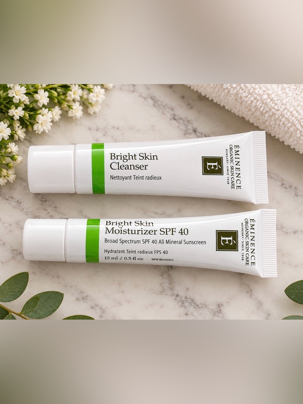 Eminence Bright Skin Moisturizer SPF 40 + cleanser